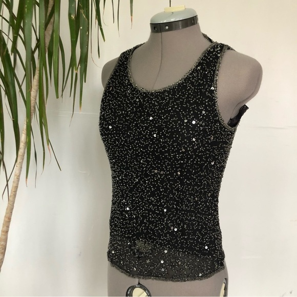 Stenay Tops - STENAY Vintage Women's Beads Studded Black Shiny Sleeveless Top Concert Size M
